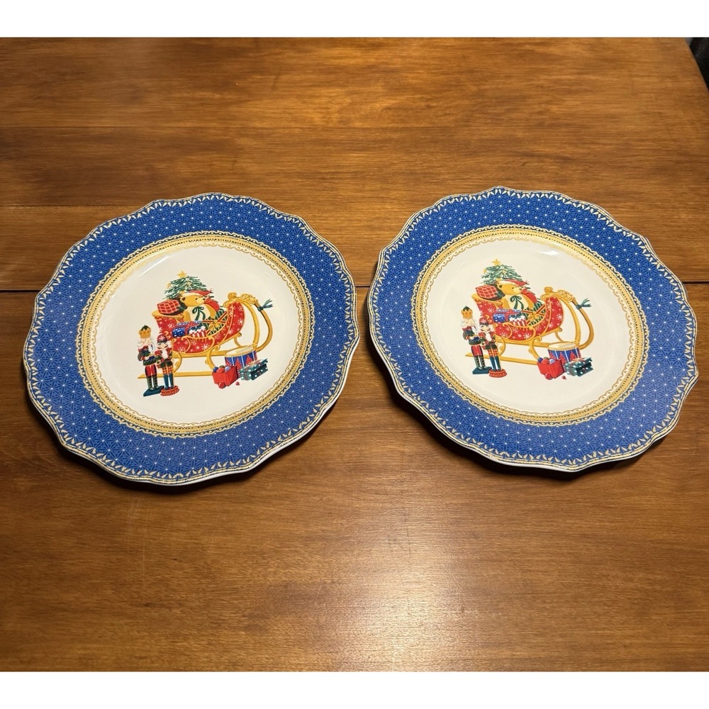 VTG Robert Stanley Home Collection Blue 2PC Christmas Nutcrackers Plates 8.8 in - Picture 2 of 12